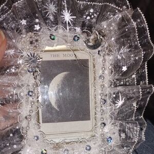 Lace and Beaded Moon Picture With Frame